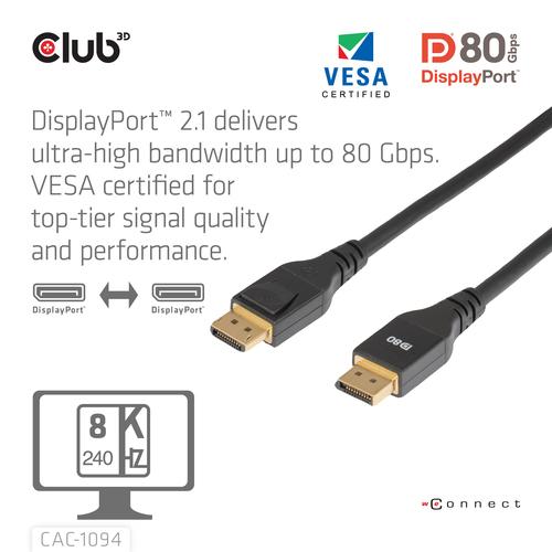CLUB3D DisplayPort™ 2.1 VESA DP80 Gecertificeerd Kabel 8K240Hz 2m/6.56ft - Image 6