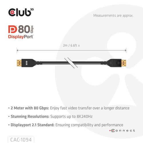 CLUB3D DisplayPort™ 2.1 VESA DP80 Gecertificeerd Kabel 8K240Hz 2m/6.56ft - Image 7