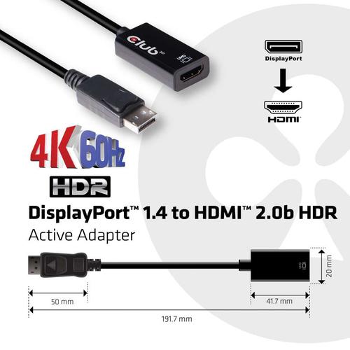 CLUB3D DisplayPort 1.4 to HDMI 2.0b HDR Active Adapter - Image 3