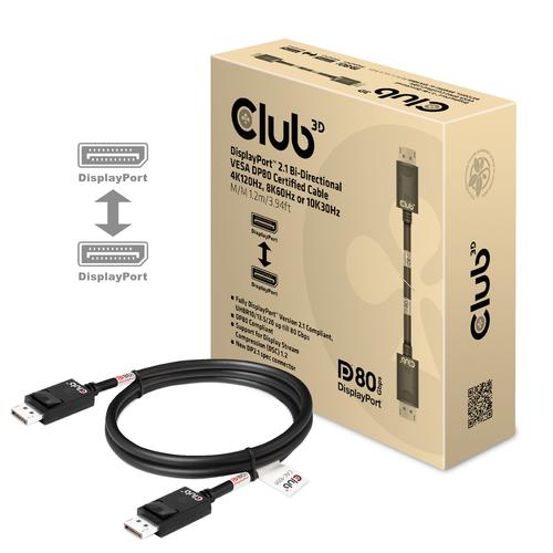 CLUB3D DisplayPort 2.1 Bi-Directional VESA DP80 Gecertificeerde kabel 4K240Hz, 8K60Hz or 10K30Hz M/M 1.2m/3.94ft - Image 2