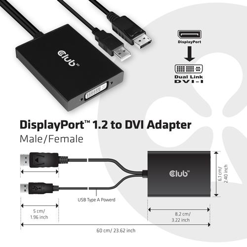 CLUB3D DisplayPort to Dual Link DVI-D HDCP AAN versie Actieve Adapter M/V - Image 3