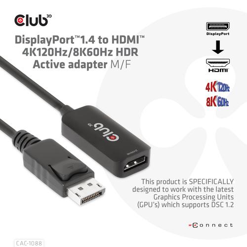 CLUB3D DisplayPort1.4 to HDMI 4K120Hz/8K60Hz HDR Active adapter M/F - Image 2