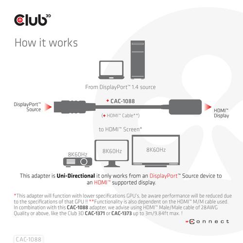 CLUB3D DisplayPort1.4 to HDMI 4K120Hz/8K60Hz HDR Active adapter M/F - Image 4
