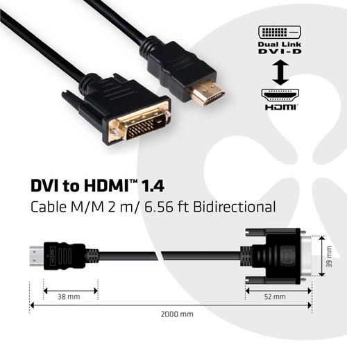 CLUB3D DVI to HDMI 1.4 Cable M/M 2 meter Bidirectional - Image 3