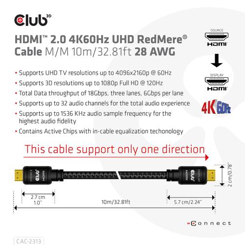 CLUB3D HDMI 2.0 4K60Hz RedMere Kabel 10 meter - Image 2
