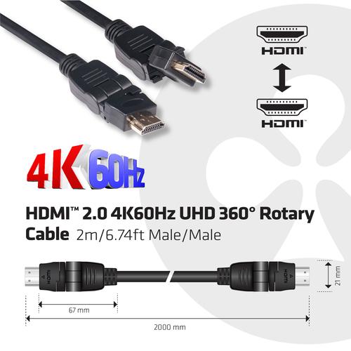 CLUB3D HDMI 2.0 4K60Hz UHD 360 Graden roterende kabel 2 meter - Image 2