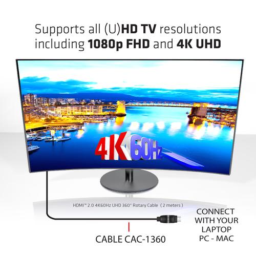 CLUB3D HDMI 2.0 4K60Hz UHD 360 Graden roterende kabel 2 meter - Image 4