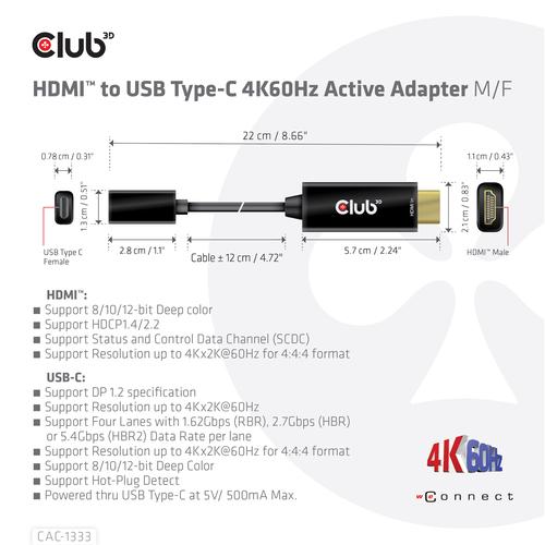 CLUB3D HDMI to USB Type-C 4K60Hz Active Adapter M/F - Image 4