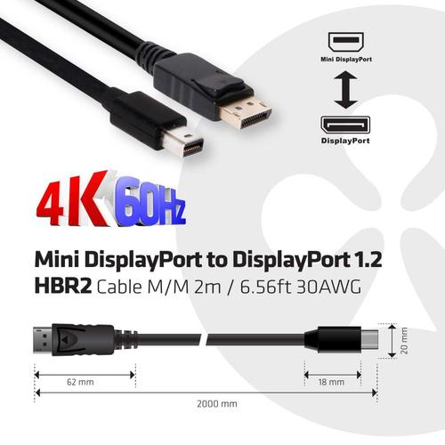 CLUB3D Mini DisplayPort to DisplayPort 1.2 M/M 2meter 4K60Hz - Image 3