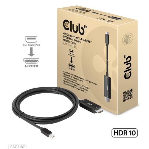 CLUB3D MiniDisplayPort kabel 1.4 naar HDMI met 4K120Hz/8K60Hz HDR10+ M/M 1.8m - Image 1