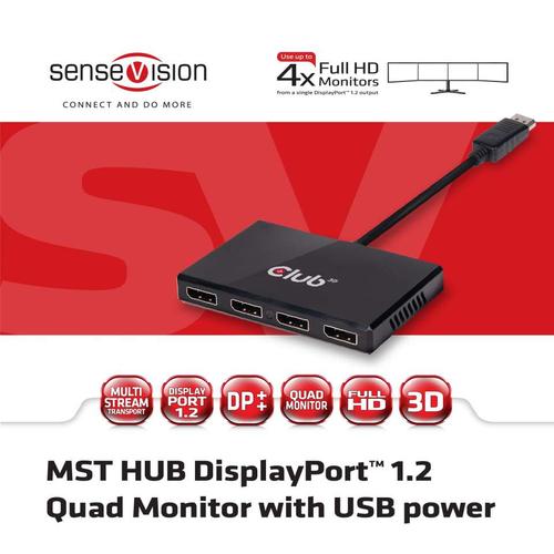 CLUB3D Multi Stream Transport Hub DisplayPort 1.2 Quad Monitor USB Powered - Image 3