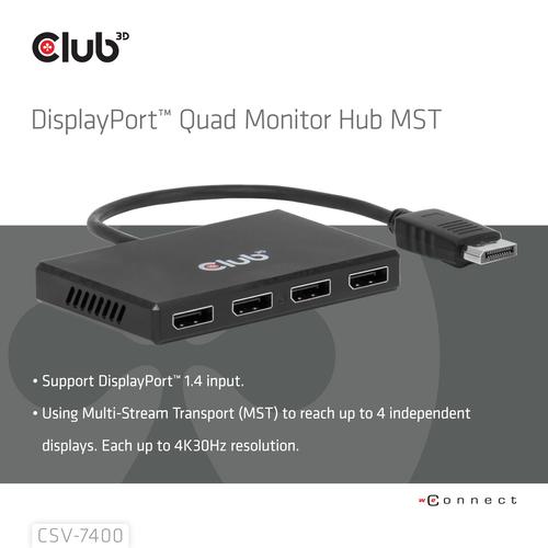 CLUB3D Quad DisplayPort™ Hub – 4 x 4K Resolution @ 30Hz, MST Support - Image 2