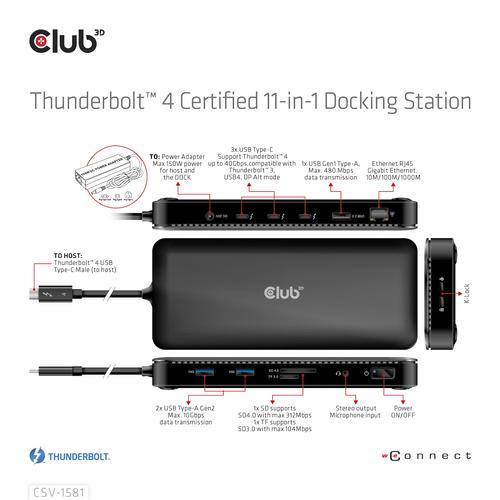 CLUB3D Thunderbolt 4 Certified 11-in-1 Docking Station - Image 4