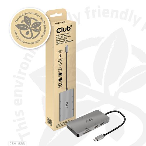 CLUB3D Type-C HUB 8-in-1 met 2x HDMI ( alt modus), 2x USB-A, RJ45, SD/Micro slot en USB Type-C oplaad mogelijkheid max. 100Watt( Ook geschikt voor Apple M1 en Thunderbolt 3) - Image 4