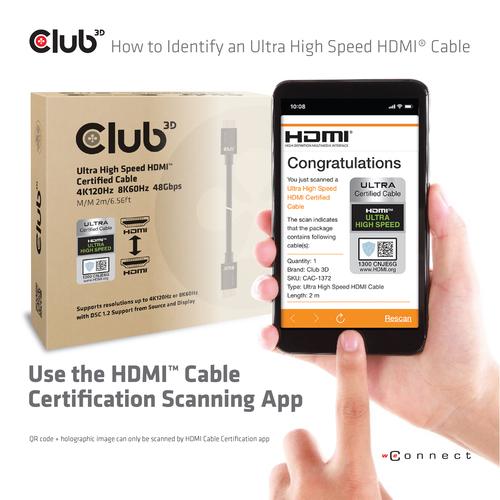 CLUB3D Ultra High Speed ​​HDMI™2.1 gecertificeerde kabel 4K120Hz, 8K60Hz 48Gbps M/V 3 meter - Image 2