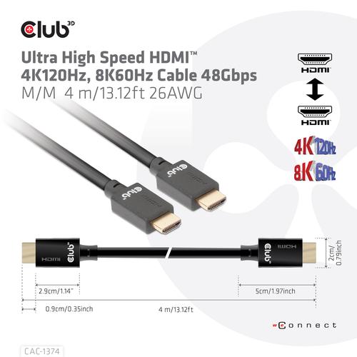 CLUB3D Ultra High Speed ​​HDMI™2.1 gecertificeerde kabel 4K120Hz, 144Hz 48Gbps M/V 4 Meter - Image 3