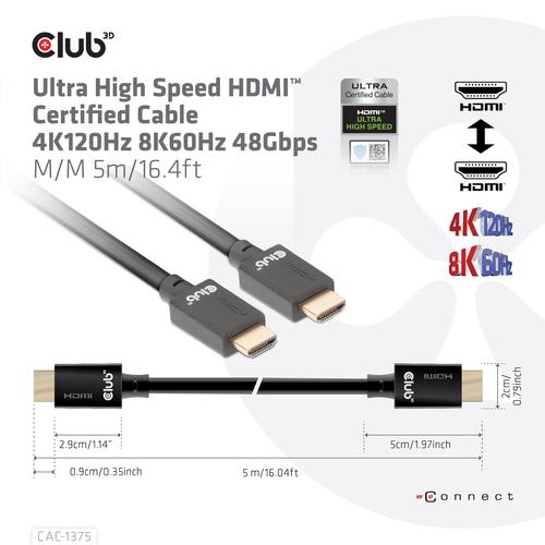 CLUB3D Ultra High Speed HDMI™2.1 gecertificeerde kabel 4K120Hz, 144Hz 48Gbps M/V 5 Meter - Image 7