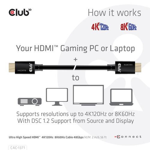 CLUB3D Ultra High Speed HDMI 4K120Hz, 144Hz Certified Cable 48Gbps M/M 1 m/3.28 ft 1Meter - Image 3