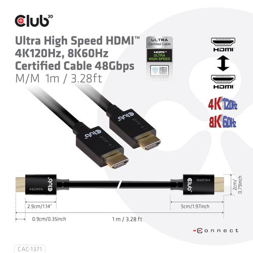 CLUB3D Ultra High Speed HDMI 4K120Hz, 144Hz Certified Cable 48Gbps M/M 1 m/3.28 ft 1Meter - Image 4