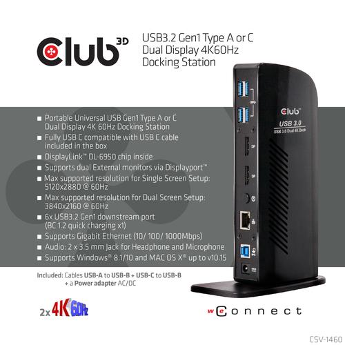 CLUB3D UNIVERSEEL Docking station USB3.2 Type A of C 2x Displayport 4K60Hz DisplayLink® gecertificeerd - Image 10