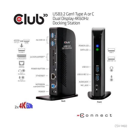 CLUB3D UNIVERSEEL Docking station USB3.2 Type A of C 2x Displayport 4K60Hz DisplayLink® gecertificeerd - Image 2