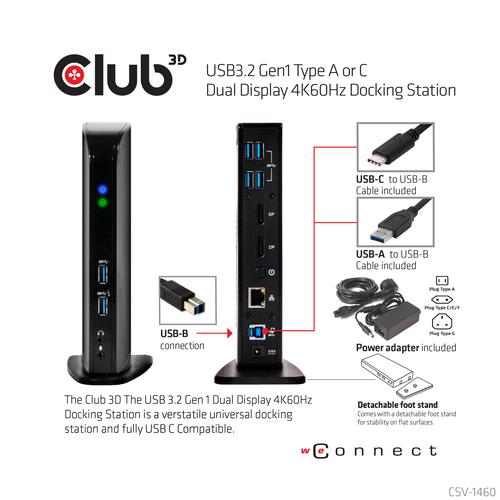 CLUB3D UNIVERSEEL Docking station USB3.2 Type A of C 2x Displayport 4K60Hz DisplayLink® gecertificeerd - Image 3