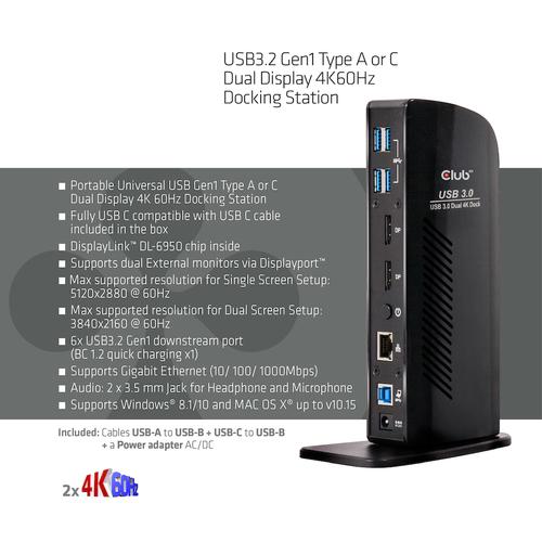 CLUB3D UNIVERSEEL Docking station USB3.2 Type A of C 2x Displayport 4K60Hz DisplayLink® gecertificeerd - Image 5