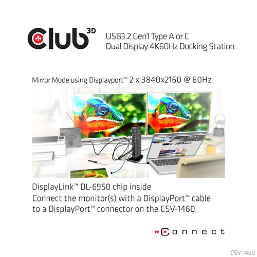 CLUB3D UNIVERSEEL Docking station USB3.2 Type A of C 2x Displayport 4K60Hz DisplayLink® gecertificeerd - Image 8