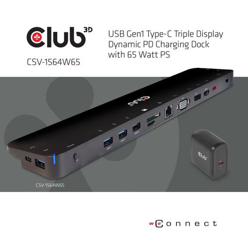CLUB3D UNIVERSEEL USB Gen1 Type-C Triple Display Dockstation met 65 Watt voor het opladen van een lichte laptop * 1x VGA, 1x HDMI, 1x DP* ( DP ALT MODUS) - Image 2