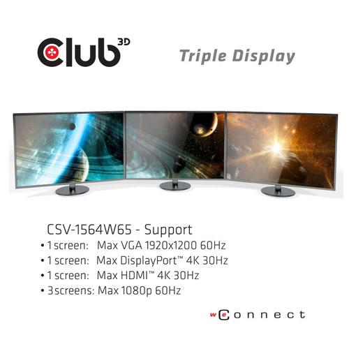 CLUB3D UNIVERSEEL USB Gen1 Type-C Triple Display Dockstation met 65 Watt voor het opladen van een lichte laptop * 1x VGA, 1x HDMI, 1x DP* ( DP ALT MODUS) - Image 7