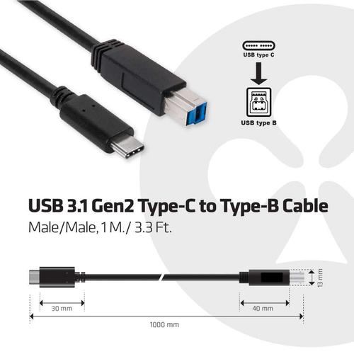 CLUB3D USB 3.1 Gen2 Type-C to Type-B Cable Male/Male, 1 meter - Image 3