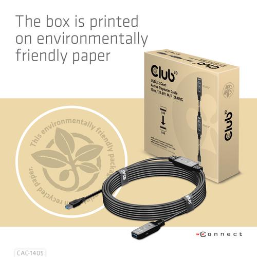 CLUB3D USB 3.2 Gen1 Active Repeater Cable 10m / 32.8ft M/F 28AWG - Image 2
