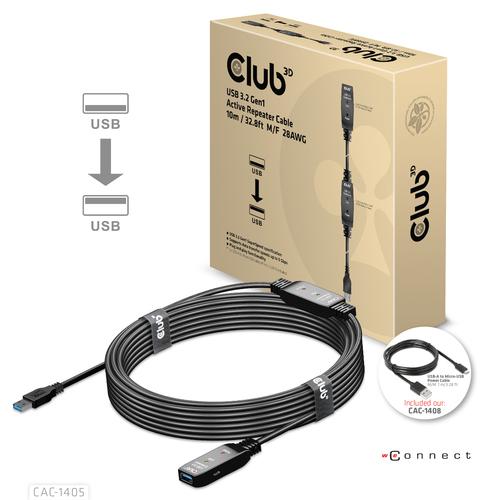 CLUB3D USB 3.2 Gen1 Active Repeater Cable 10m / 32.8ft M/F 28AWG - Image 3