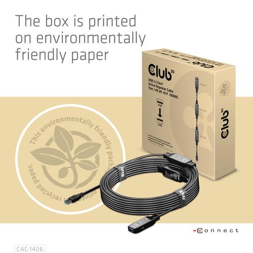 CLUB3D USB 3.2 Gen1 Active Repeater Cable 15m/ 49.2 ft M/F 28AWG - Image 2