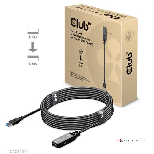 CLUB3D USB 3.2 Gen1 Active Repeater Cable 5m/ 16.4 ft M/F 28AWG - Image 3