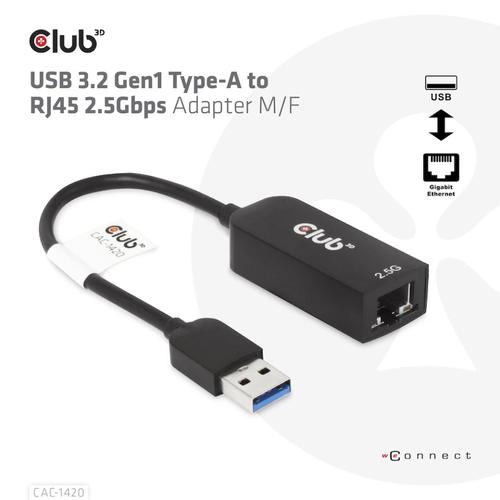 CLUB3D USB 3.2 Gen1 Type A to RJ45 2.5Gbps Adapter - Image 4