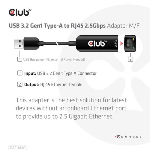 CLUB3D USB 3.2 Gen1 Type A to RJ45 2.5Gbps Adapter - Image 7