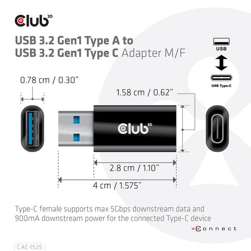 CLUB3D USB 3.2 Gen1 Type A to USB 3.2 Gen1 Type C Adapter M/F - Image 3