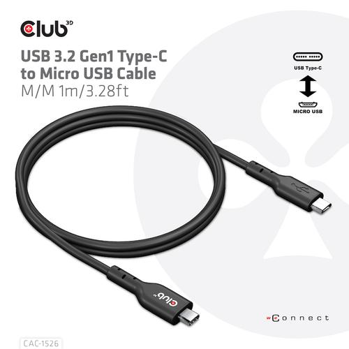 CLUB3D USB 3.2 Gen1 Type-C to Micro USB Cable M/M 1m /3.28ft - Image 3
