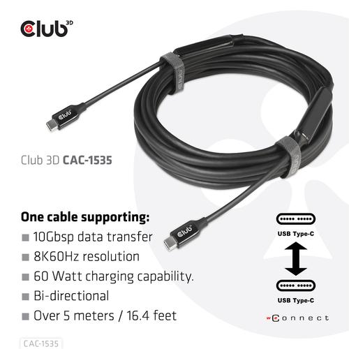 CLUB3D USB 3.2 Gen2 Type C naar C Actieve Bi-directionele Kabel 8K60Hz (alt modus) M/M 5m/16.4ft - Image 6