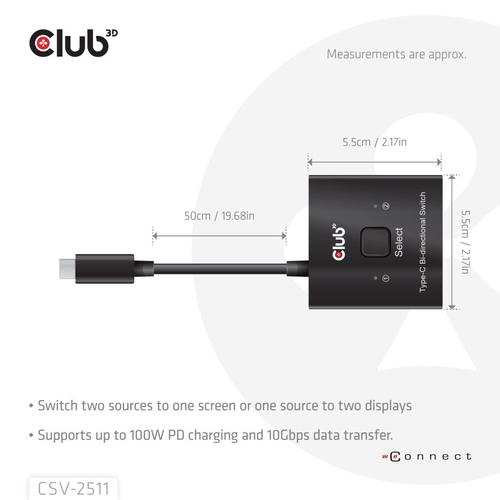 CLUB3D USB-C® Bi-Directional Video + Data + PD Switch - Image 2
