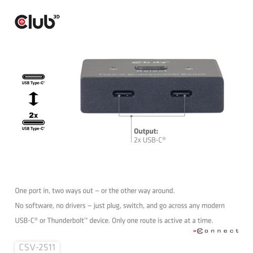 CLUB3D USB-C® Bi-Directional Video + Data + PD Switch - Image 3