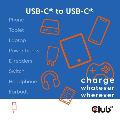 CLUB3D USB-C® Magnetic-Coil 240W PD3.1 Blue Cable 2m / 6.56ft Fast Charging - Image 2