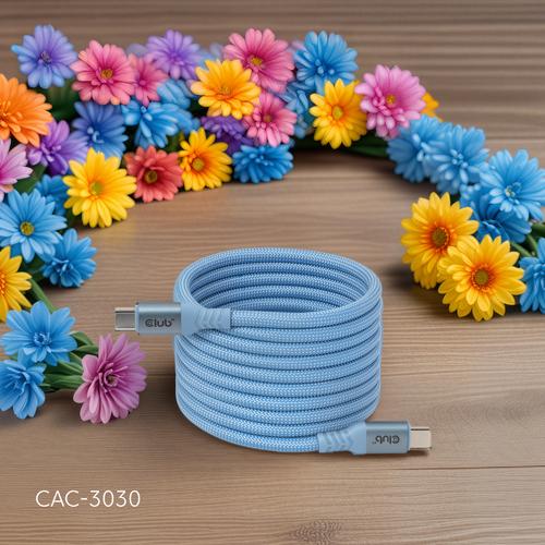 CLUB3D USB-C® Magnetic-Coil 240W PD3.1 Blue Cable 2m / 6.56ft Fast Charging - Image 4