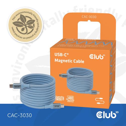 CLUB3D USB-C® Magnetic-Coil 240W PD3.1 Blue Cable 2m / 6.56ft Fast Charging - Image 5