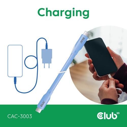 CLUB3D USB C oplaadkabel blauw siliconen & tangle-free - Image 4