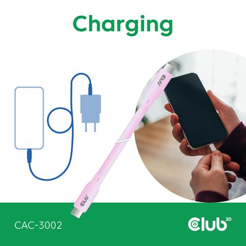 CLUB3D USB C oplaadkabel roze siliconen & tangle-free - Image 4