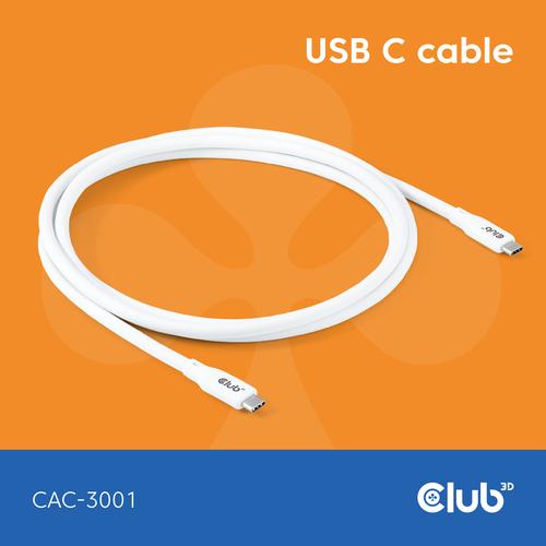 CLUB3D USB C oplaadkabel wit siliconen & tangle-free - Image 1