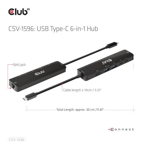 CLUB3D USB Gen1 Type-C, 6-in-1 Hub with HDMI 8K30Hz, 2xUSB Type-A, RJ45 and 2xUSB Type-C, Data and PD charging 100 watt - Image 3
