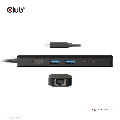 CLUB3D USB Gen1 Type-C, 6-in-1 Hub with HDMI 8K30Hz, 2xUSB Type-A, RJ45 and 2xUSB Type-C, Data and PD charging 100 watt - Image 6